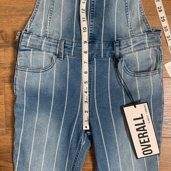 NEW Almost Famous | Denim Striped Overalls Size S - Picture 6 of 7